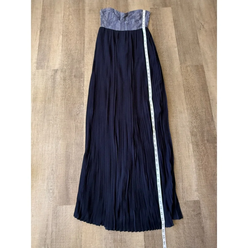 Sabine Strapless Maxi Dress Sz‎ XS Navy Pleated Skirt Sweetheart Formal Evening
